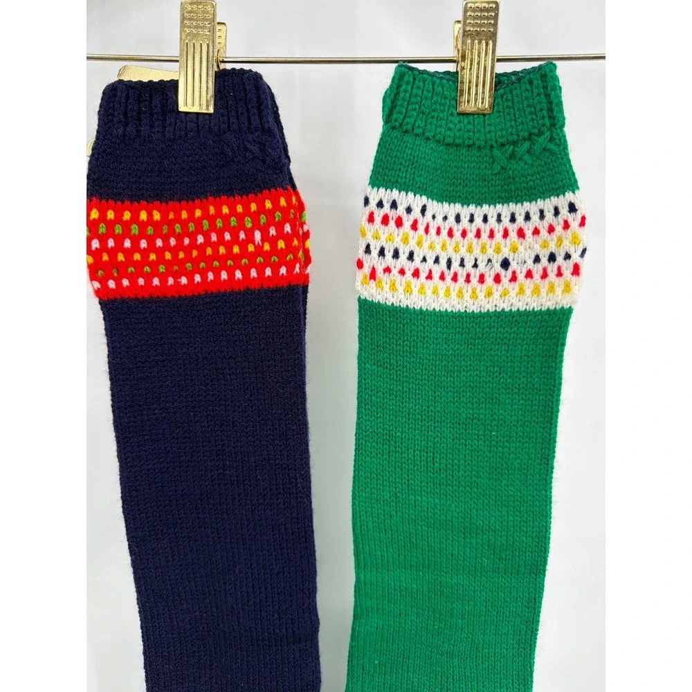 Vintage 70s Toe‎ Socks Set 2 Pairs Navy Green Acrylic Knee High Deadstock New